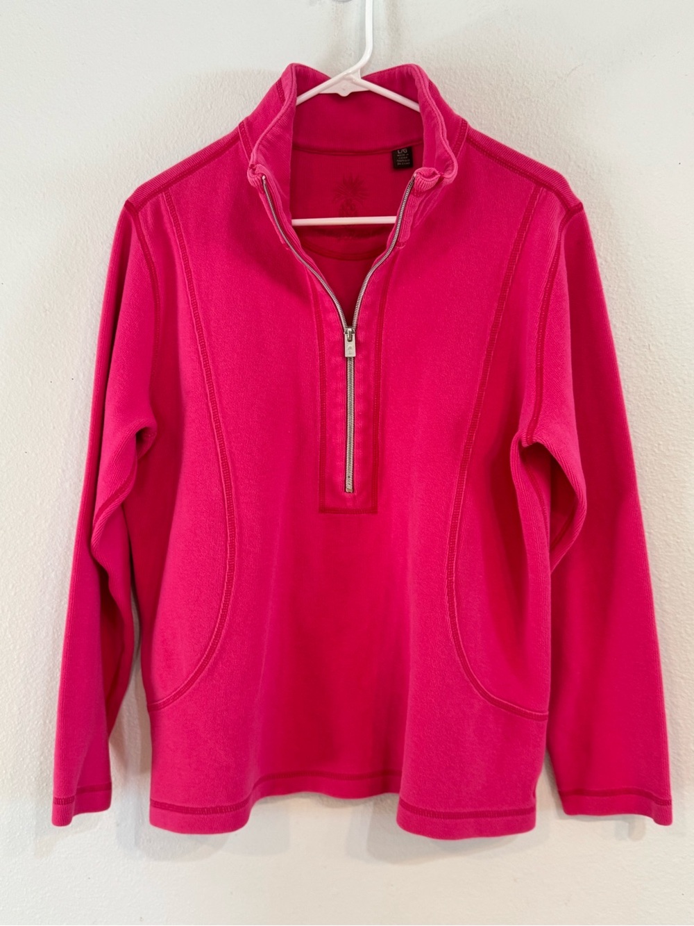 Tommy Bahama Women's Aruba Half-Zip Sweatshirt Pink Size L Textured Pullover